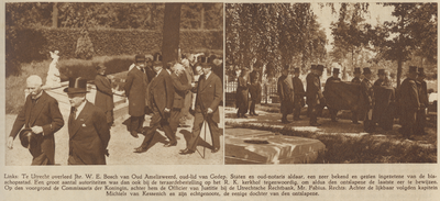 874445 Collage van 2 foto's betreffende de begrafenis van jhr. mr. W.E. Bosch van Oud-Amelisweerd (geb. 1864), ...